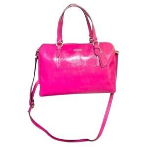 Coach Peyton Mini Bennet Fuschia Pink Patent Leather Satchel Crossbody Handbag B